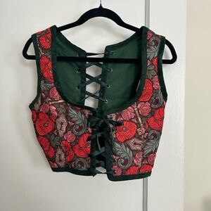 CostureroReal Floral Lace-Up Corset Top